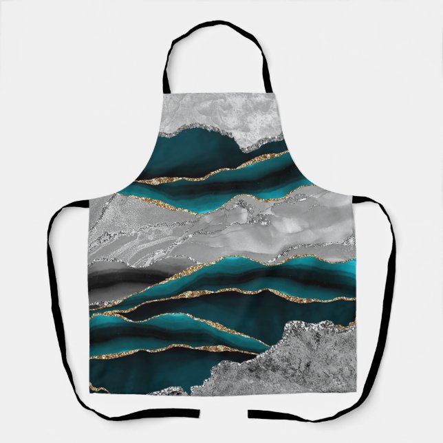 GREEN GRAY MARBLE AGATE GOLD GLITTER GLAM  APRON (Front)