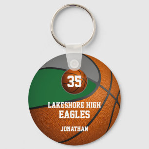 Green gray school colors boys' basketball team key ring