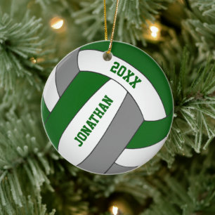 green gray sports team colors boys volleyball ceramic tree decoration