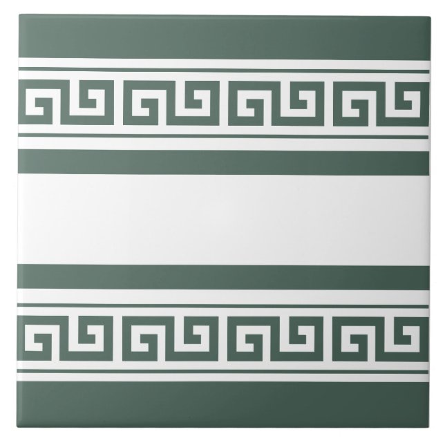 Green Greek Key Ceramic Tile (Front)