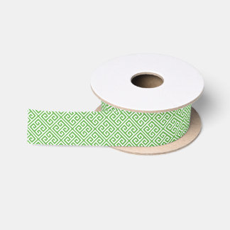 Green Greek Key Satin Ribbon