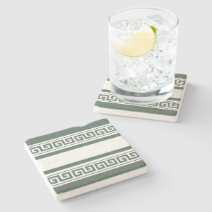 Green Greek Key Stone Coaster