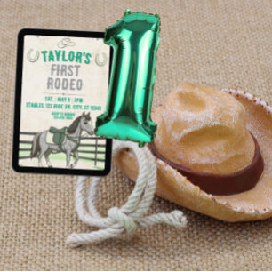Green Grey 1st Rodeo with horse birthday Invitation
