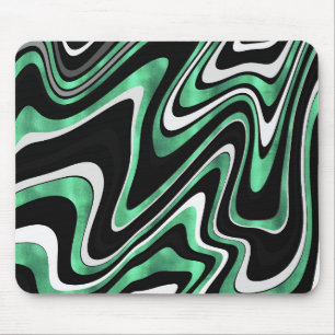 Green Grey Abstract Swirl Retro Black Pattern Mouse Pad