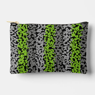 Green, grey and black digital pixelated stripes accessory pouch