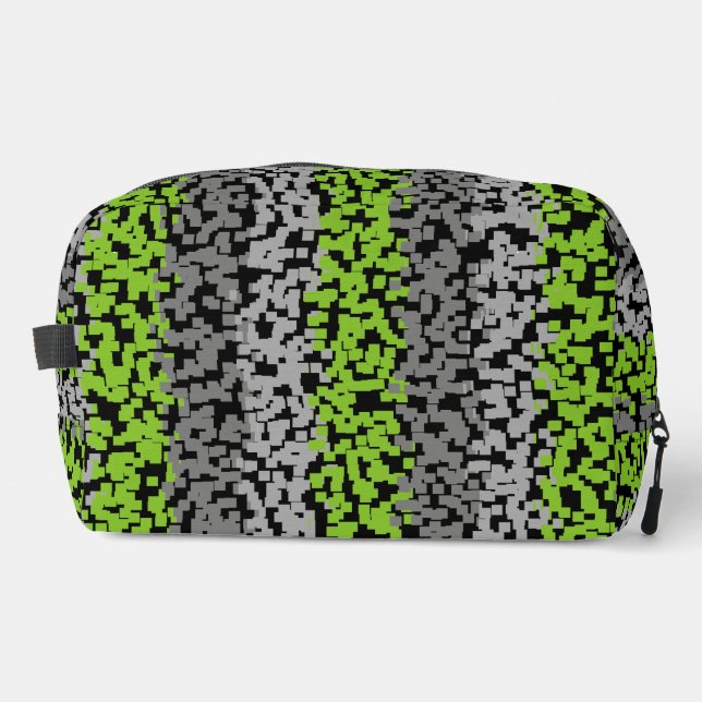 Green grey and black digital pixelated stripes dopp kit (Front)