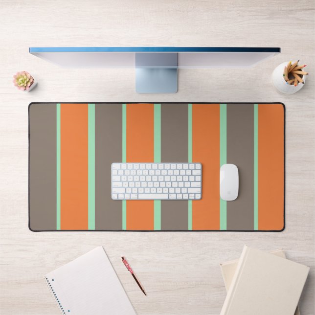 Green, grey and orange stripes pattern desk mat (Office 1)
