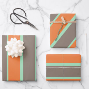 Green, grey and orange stripes pattern wrapping paper sheet