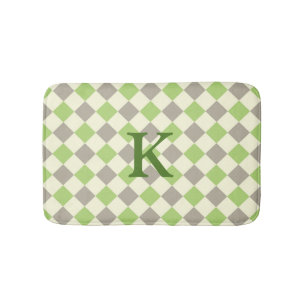 Green, Grey, and White Argyle Bath Mat