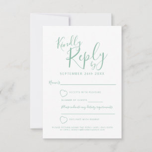 Green grey and white heart wedding reply RSVP Card