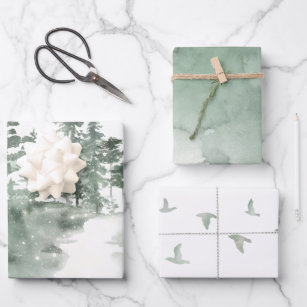Green, Grey and White Winter Assorted  Wrapping Paper Sheet