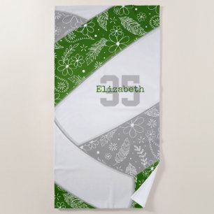 green grey artsy floral paisley pattern volleyball beach towel