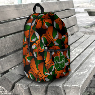 Green grey basketball team colours w jersey number printed backpack