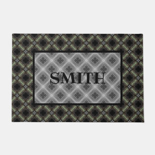 Green, Grey, Black Ribbon Tiles Pattern Monogram Doormat