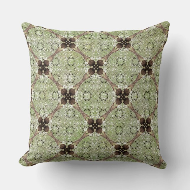 Green, Grey, Bronze Vintage Flower Pattern Cushion (Front)