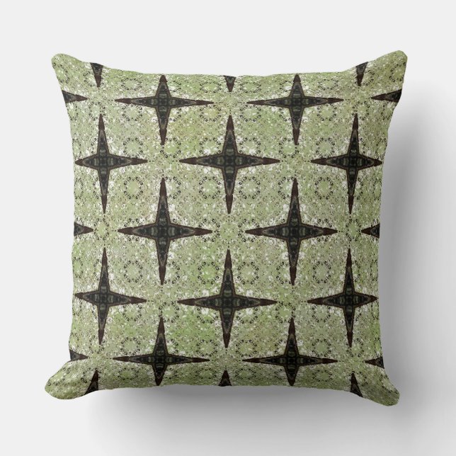 Green, Grey, Bronze Vintage Star Pattern Cushion (Front)