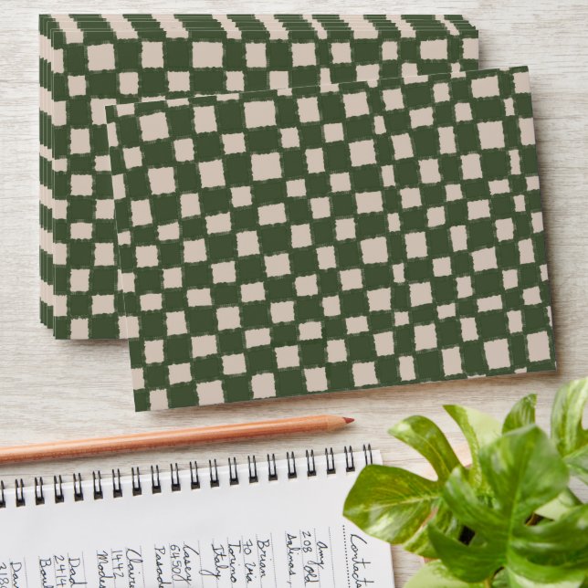 Green Grey Chequered Elegant Chequerboard Pattern Envelope (Stacked)