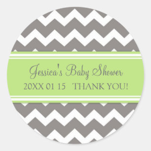 Green Grey Chevron Baby Shower Favour Stickers