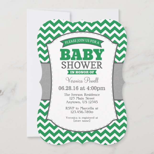 Green Grey Chevron Baby Shower Invitation (Front)