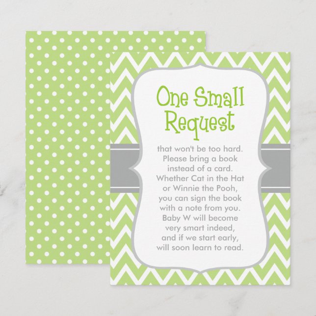 Green Grey Chevron Book Request Baby Shower Card (Front/Back)