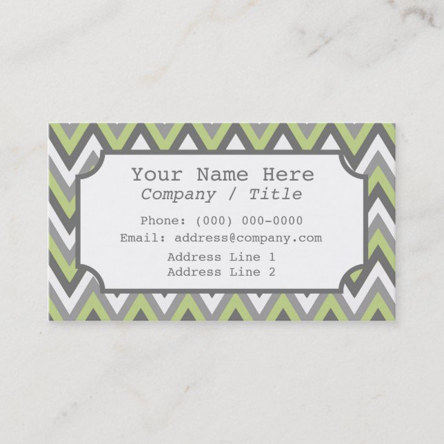 Green Grey Chevron Label Business Card (Front)