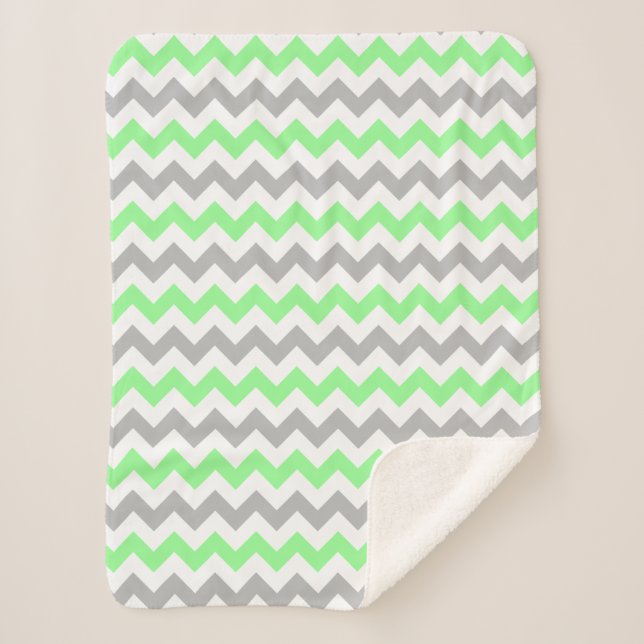 Green & Grey Chevron Sherpa Blanket (Front)