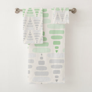 green grey cream Stacked Triangle Blocks Bath Towel Set