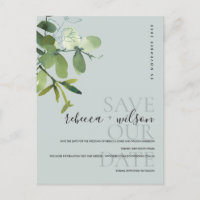 GREEN GREY EUCALYPTUS WATERCOLOR SAVE THE DATE