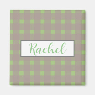 Green Grey Gingham Personalised  Magnet