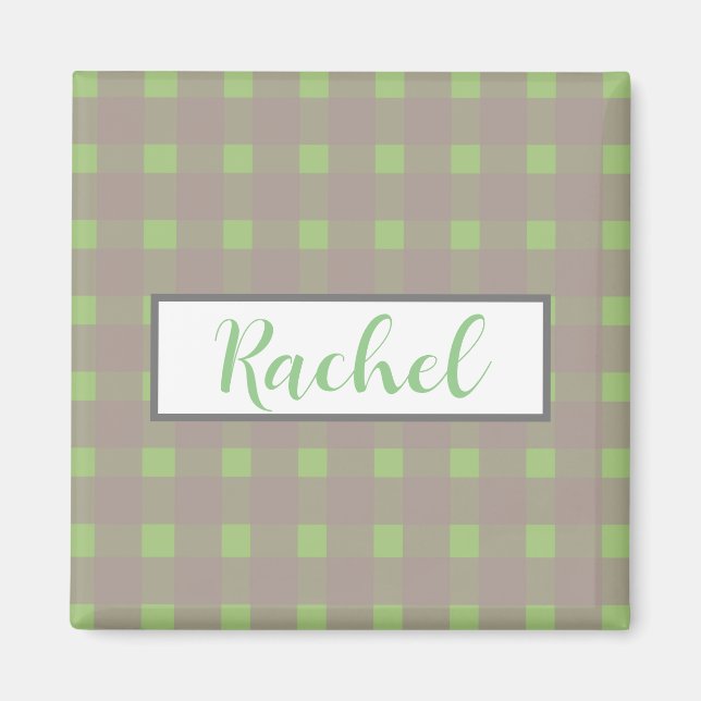 Green Grey Gingham Personalised  Magnet (Front)