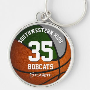green grey girls boys basketball jersey number key ring