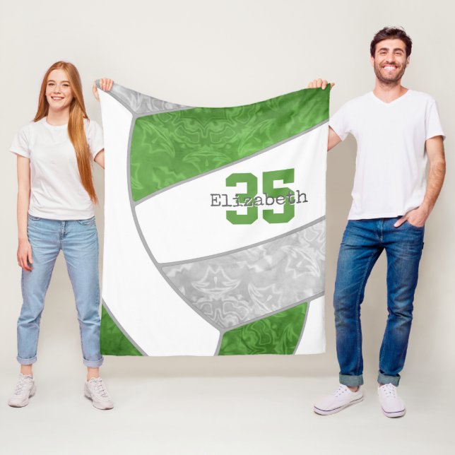 green grey girly volleyball w athlete custom name fleece blanket (In Situ)