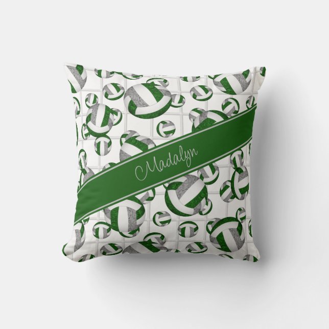green grey girly volleyballs pattern w net accent cushion (Front)