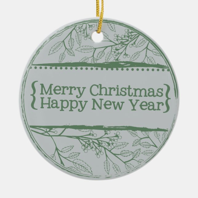 Green Grey Leaves Christmas Ceramic Tree Decoration (Front)