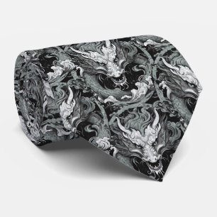 Green Grey Mediaeval Chinese Dragon Tie