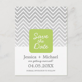 Green Grey Ombre Chevron Wedding Save The Date Ann Announcement Postcard