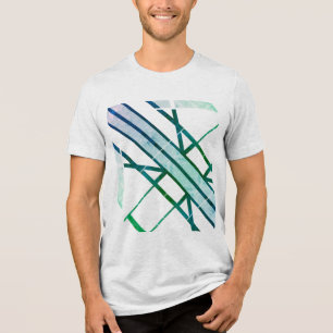 Green Grey Patterned Geometric Diagonal MCM Look Tri-Blend Shirt