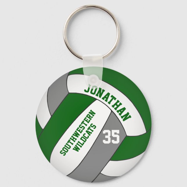 green grey personalised boys' volleyball key ring (Front)