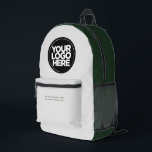 Green Grey | Personalised Corporate Logo and Text Printed Backpack<br><div class="desc">Stylish dark green and light grey | Personalised Corporate Logo and Text Modern Business Printed Backpack</div>