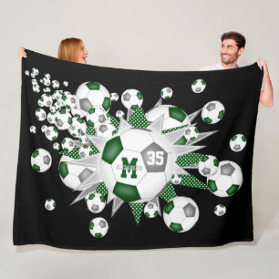 green grey soccer balls stars girls name fleece blanket