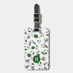 green grey soccer team colours monogrammed luggage tag