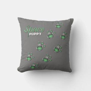 Green & Grey "Space Puppy" Paw Prints Pillow