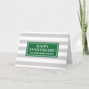 Green Grey Stripes Employee Anniversary Card