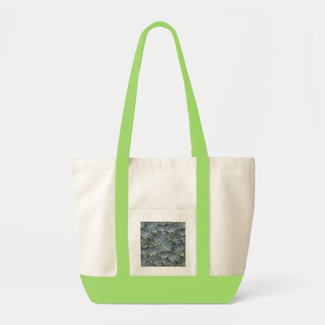 GREEN GREY SUCCULENT PLANT ROSETTES TOTE BAG (Front)