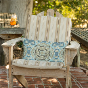 Green Grey Teal Blue Ochre Taupe Orient Bali Art Lumbar Cushion