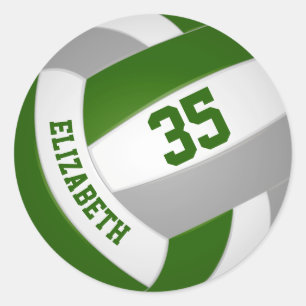 green grey team colours boys girls volleyball classic round sticker