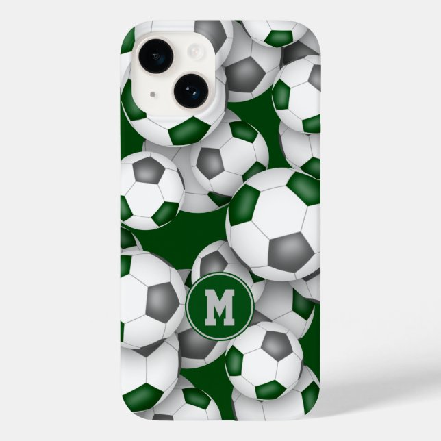 Green grey team colours fun soccer balls pattern Case-Mate iPhone case (Back)