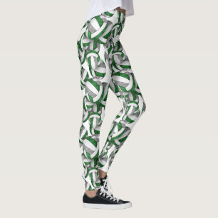 Green grey team colours girly volleyballs pattern leggings