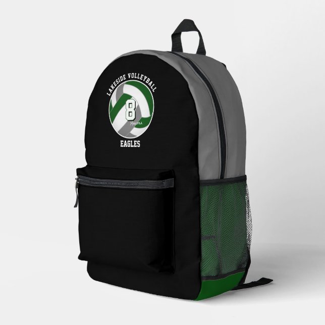 green grey volleyball club colours athletic printed backpack (Back Corner Right)