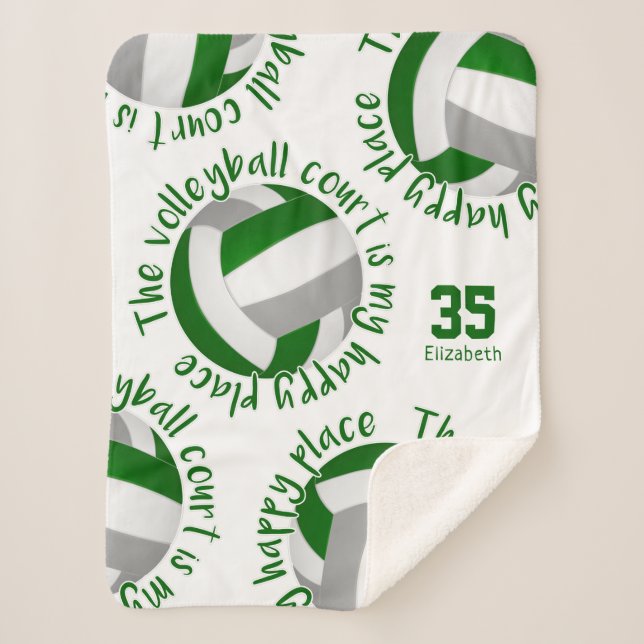 green grey volleyball court happy place typography sherpa blanket (Front)